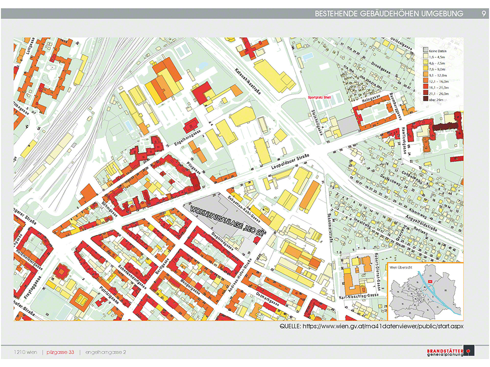 Bestehende Gebäudehöhen Umgebung zur städtebaulichen Studie Wohn:Gewerbe:Park by CLAUD-Urbanisme